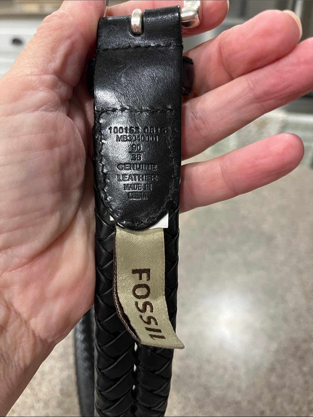 Fossil Men's Sz 36 Black Braided Leather Belt Casual Business Casual Distressed - Picture 7 of 7